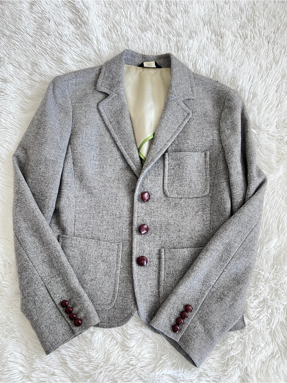 J. Crew Heather Gray Wool-Blend Blazer with Burgundy Buttons
